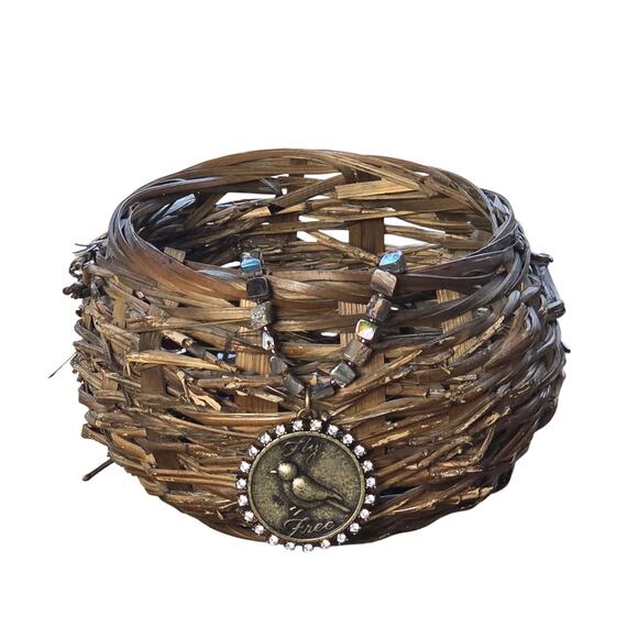 Handmade Fly Free Bird Necklace Abalone Shell Beads + Rhinestones - Picture 4 of 9